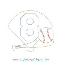 8th Birthday Baseball Machine Applique Design - Triple Stitch    